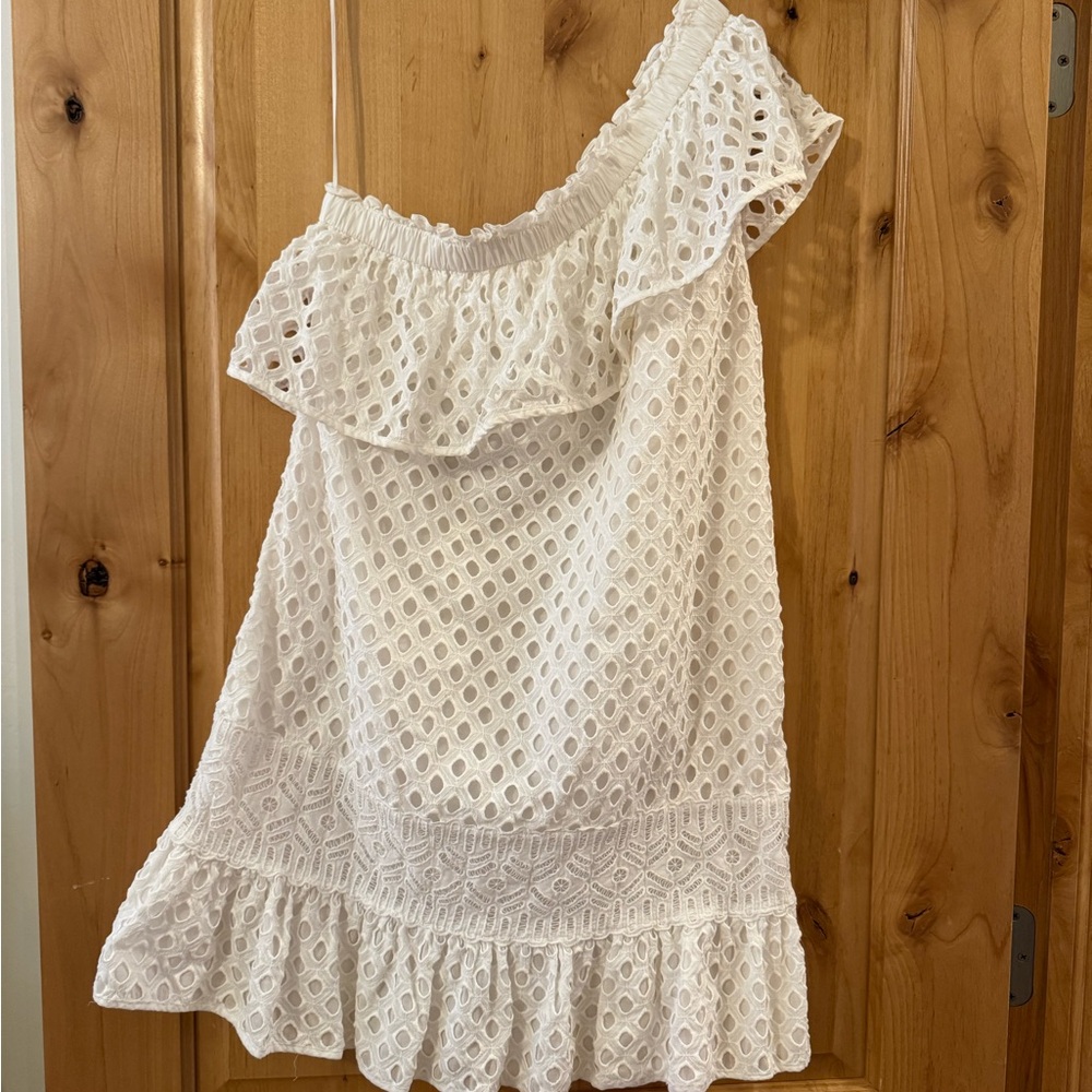 Tory Burch White One Shoulder Eyelet Dress